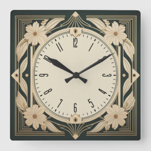 Relógio Quadrado Art Deco Flower