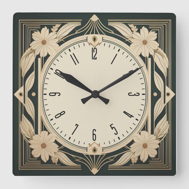 Relógio Quadrado Art Deco Flower (Frente)