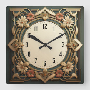 Relógio Quadrado Art Deco Flowers