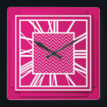 Relógio Quadrado Art Deco, fúcsia rosa<br><div class="desc">Art Deco,  relógio da parede de efeito 3d,  cor-de-rosa/magenta,  fuchsia,  com números brancos - gráficos digitais</div>