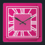 Relógio Quadrado Art Deco, fúcsia rosa<br><div class="desc">Art Deco,  relógio da parede de efeito 3d,  cor-de-rosa/magenta,  fuchsia,  com números brancos - gráficos digitais</div>