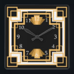 Relógio Quadrado Art Deco Geométrico Padrão Personalizado<br><div class="desc">Vintage estilada com estilo geométrico estilo geométrico deco clock em tons de ouro e preto com cor de fundo personalizada! É a design geométrica que lhe acrescenta um toque de talento moderno. Decorem um deco de arte rugindo dos anos 20 ou um quarto moderno de meio século!</div>