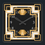 Relógio Quadrado Art Deco Geométrico Padrão Personalizado<br><div class="desc">Vintage estilada com estilo geométrico estilo geométrico deco clock em tons de ouro e preto com cor de fundo personalizada! É a design geométrica que lhe acrescenta um toque de talento moderno. Decorem um deco de arte rugindo dos anos 20 ou um quarto moderno de meio século!</div>