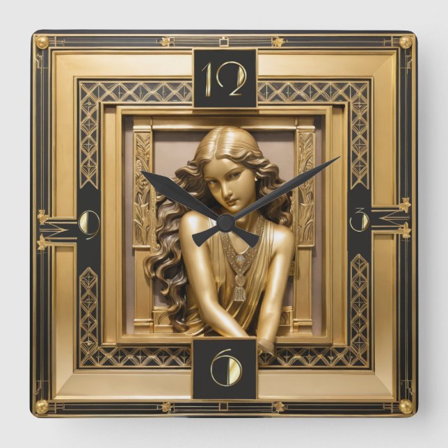 Relógio Quadrado Art Deco Girl (Frente)