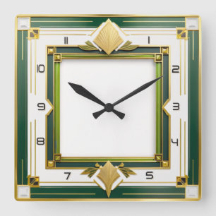 Relógio Quadrado Art Deco Green