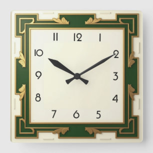 Relógio Quadrado Art Deco Green