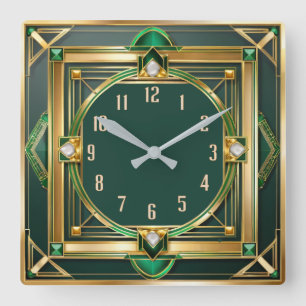 Relógio Quadrado Art Deco Green