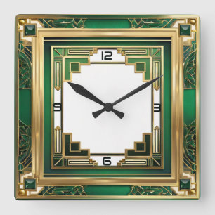 Relógio Quadrado Art Deco Green
