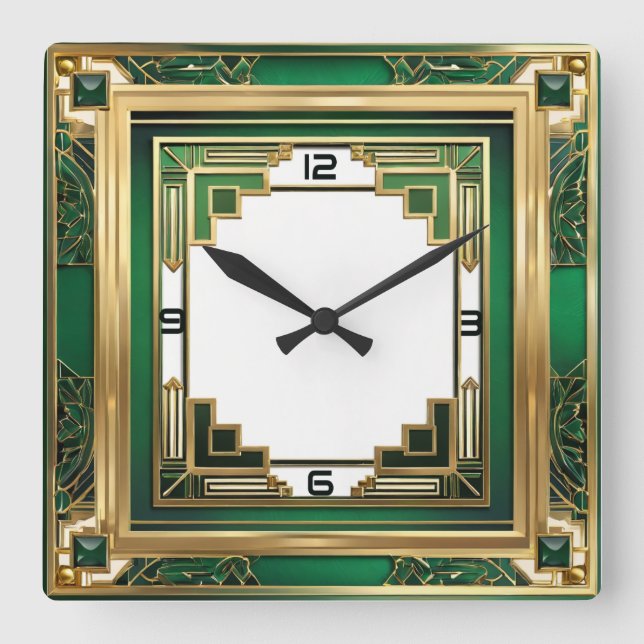 Relógio Quadrado Art Deco Green (Frente)