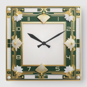 Relógio Quadrado Art Deco Green
