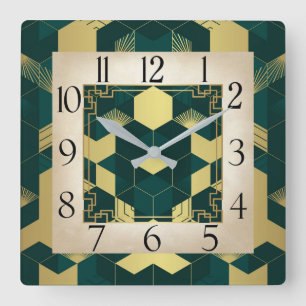 Relógio Quadrado Art Deco Green