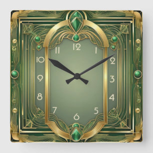 Relógio Quadrado Art Deco Green