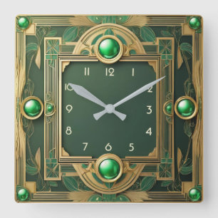 Relógio Quadrado Art Deco Green
