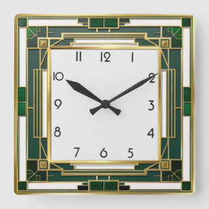 Relógio Quadrado Art Deco Green
