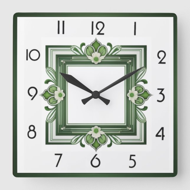 Relógio Quadrado Art Deco Green (Frente)
