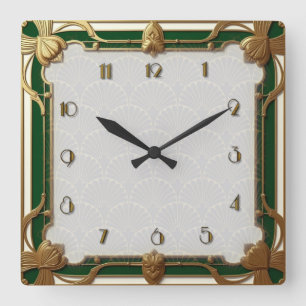 Relógio Quadrado Art Deco Green