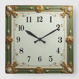 Relógio Quadrado Art Deco Green Elegant