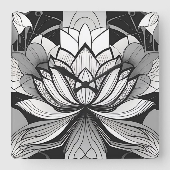 Relógio Quadrado Art Deco Lotus Clock (Frente)