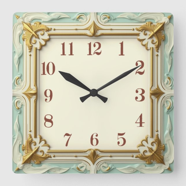 Relógio Quadrado Art Deco Mint (Frente)