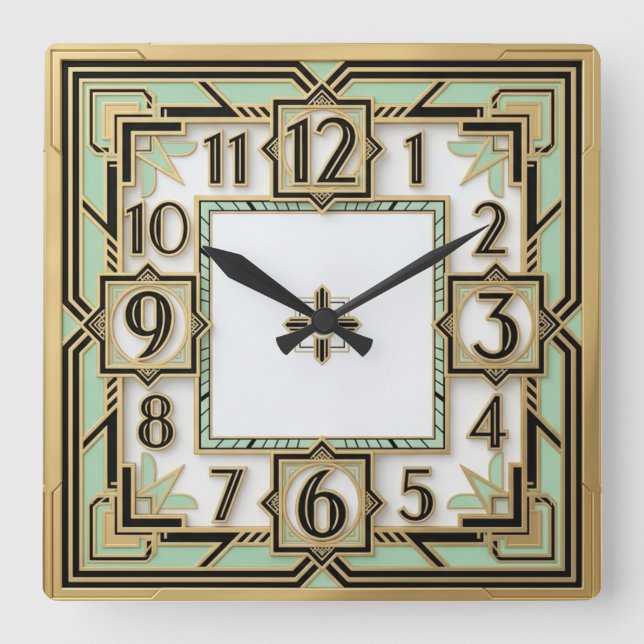 Relógio Quadrado Art Deco Mint (Frente)
