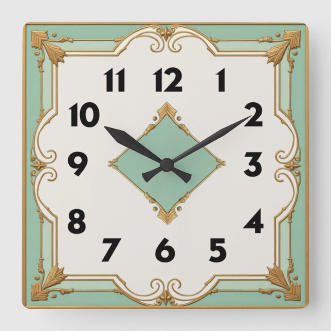 Relógio Quadrado Art Deco Mint (Frente)