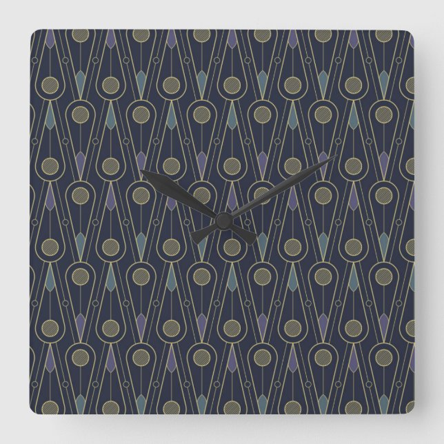 Relógio Quadrado Art Deco pattern with geometric shapes in gold (Frente)