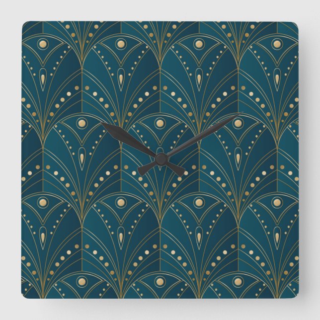 Relógio Quadrado Art Deco pattern with gold geometric shapes (Frente)