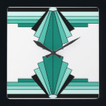 Relógio Quadrado Art Deco Patterno em Verdes<br><div class="desc">Este padrão é baseado em formas clássicas de deco de arte.</div>