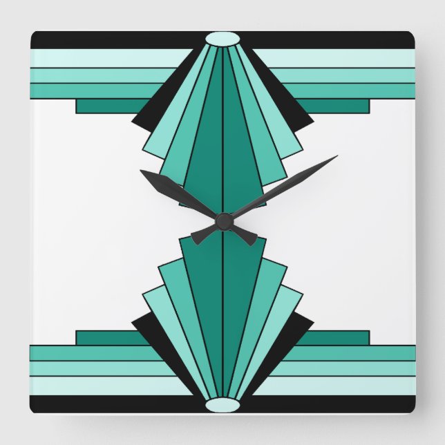 Relógio Quadrado Art Deco Patterno em Verdes (Frente)