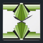 Relógio Quadrado Art Deco Patterno nos Verdes 2<br><div class="desc">Este padrão é baseado em formas clássicas de deco de arte.</div>