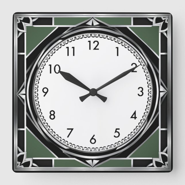 Relógio Quadrado Art Deco Prata (Frente)