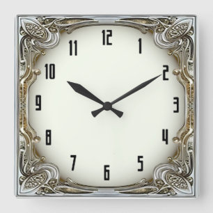 Relógio Quadrado Art Deco Prata