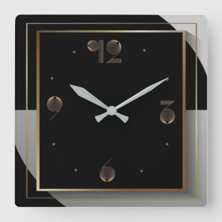 Relógio Quadrado Art Deco Preto e Branco