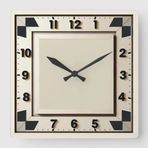 Relógio Quadrado Art Déco Preto e Branco