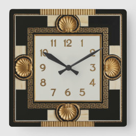 Relógio Quadrado Art Deco Preto e Dourado