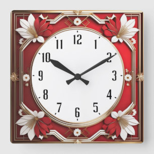 Relógio Quadrado Art Deco Red