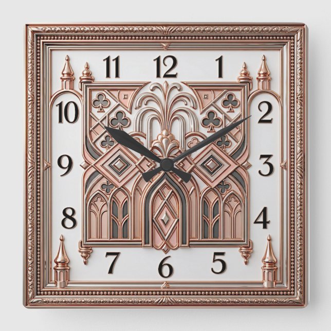 Relógio Quadrado Art Deco Rosa (Frente)