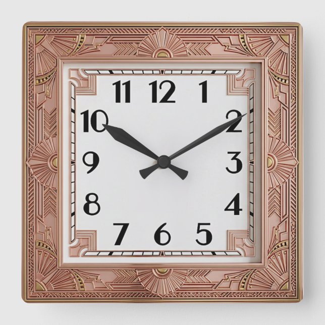 Relógio Quadrado Art Deco Rosa (Frente)