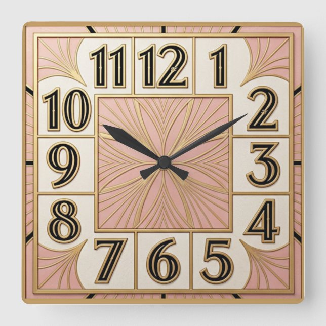 Relógio Quadrado Art Deco Rosa (Frente)