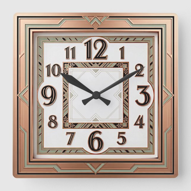 Relógio Quadrado Art Deco Rosa Fino (Frente)