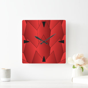 Relógio Quadrado Art Deco Scales Design Red Square Wall Clock