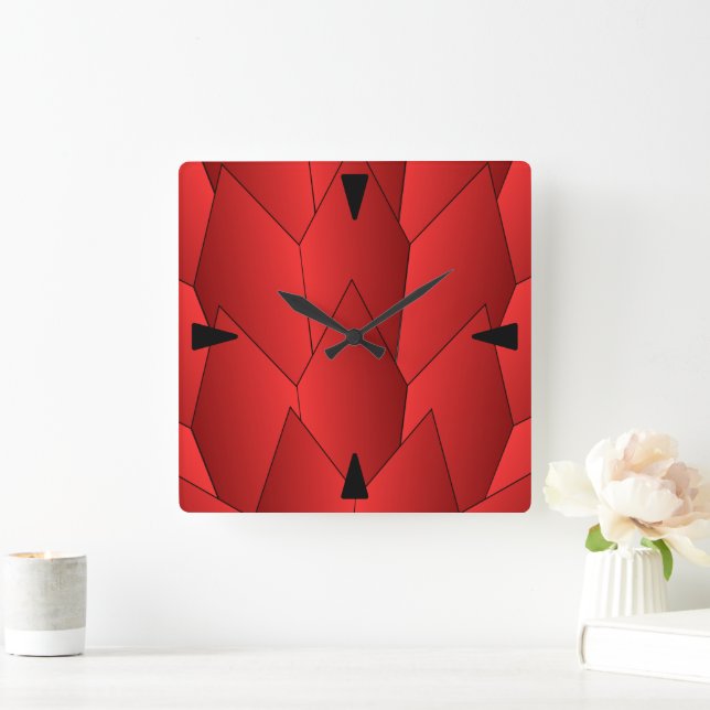 Relógio Quadrado Art Deco Scales Design Red Square Wall Clock (Lar)