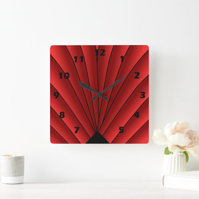 Relógio Quadrado Art Deco Ventilador Design Red Square Wall Clock (Lar)