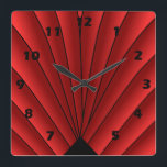 Relógio Quadrado Art Deco Ventilador Design Red Square Wall Clock<br><div class="desc">Design de deco de relógio de parede que você pode personalizar com qualquer texto de sua escolha. Se precisar de ajuda para personalizar,  entre em contato conosco através do link desta página. Relógio de deco de arte.</div>
