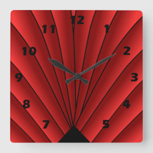 Relógio Quadrado Art Deco Ventilador Design Red Square Wall Clock