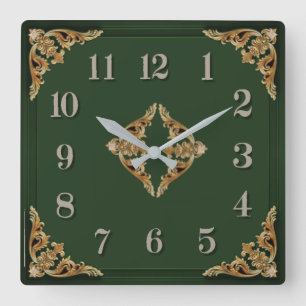 Relógio Quadrado Art Deco Verde