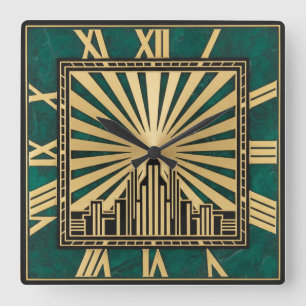 Relógio Quadrado Art Deco Verde