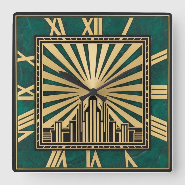 Relógio Quadrado Art Deco Verde (Frente)