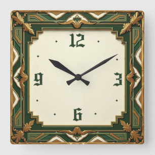 Relógio Quadrado Art Deco Verde