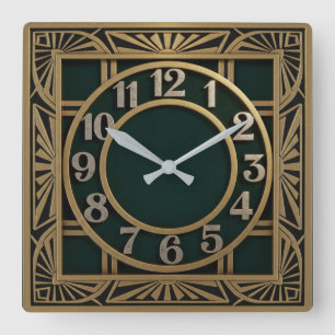 Relógio Quadrado Art Deco Verde